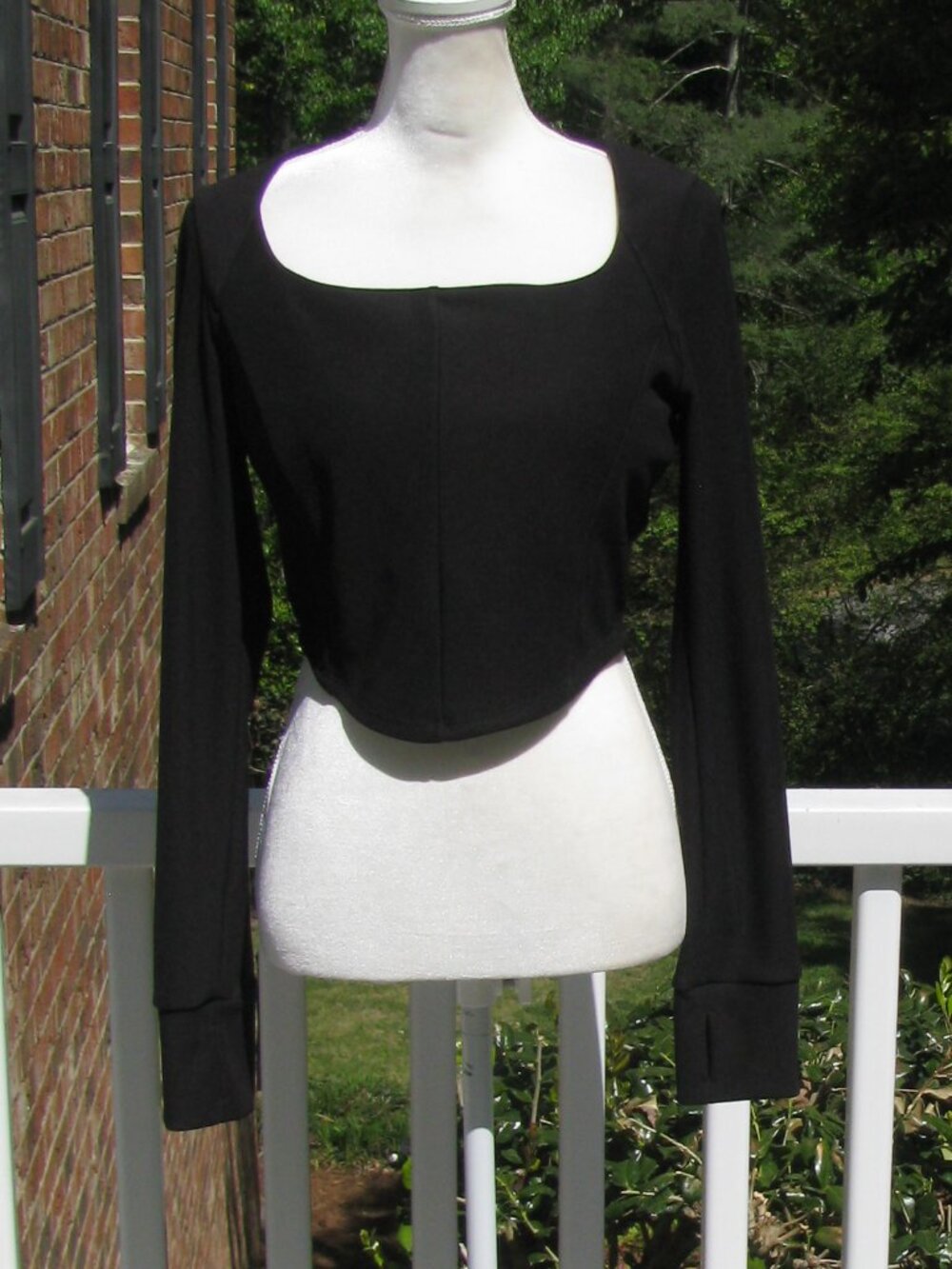 NWT Move Theology long sleeve Womens black sculpt ribbed crop top shirt